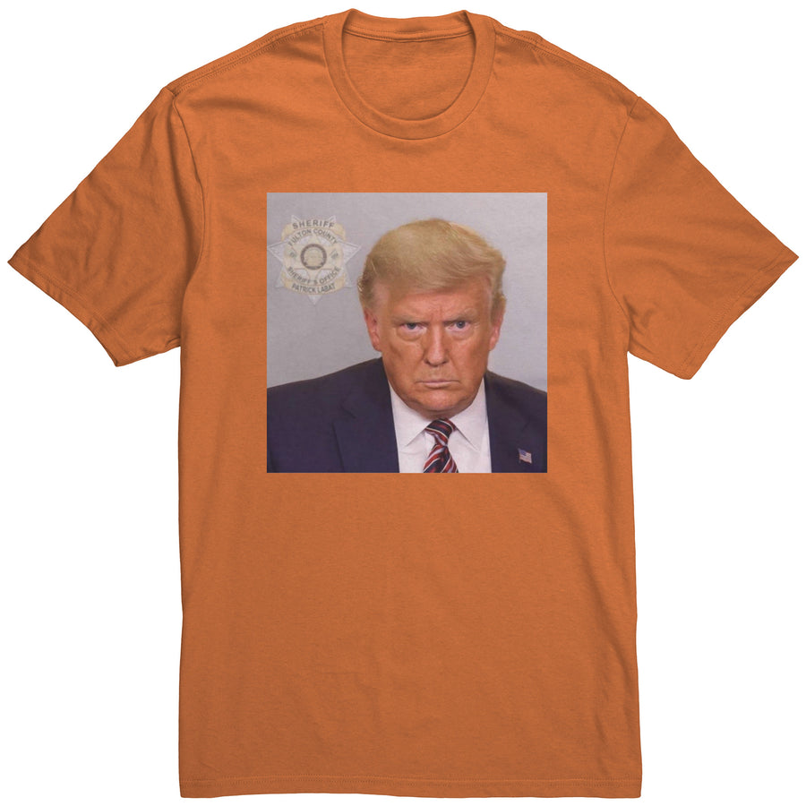 Donald Trump Mug Shot on a orange T shirt